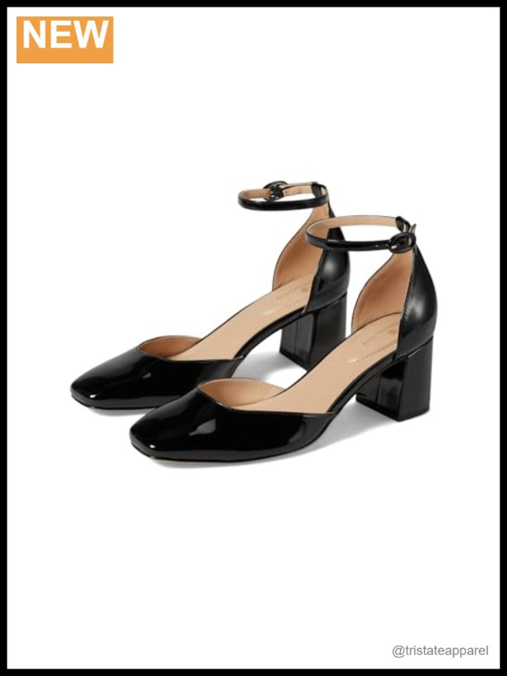 Square Toe Block Heel Pumps with Ankle Strap